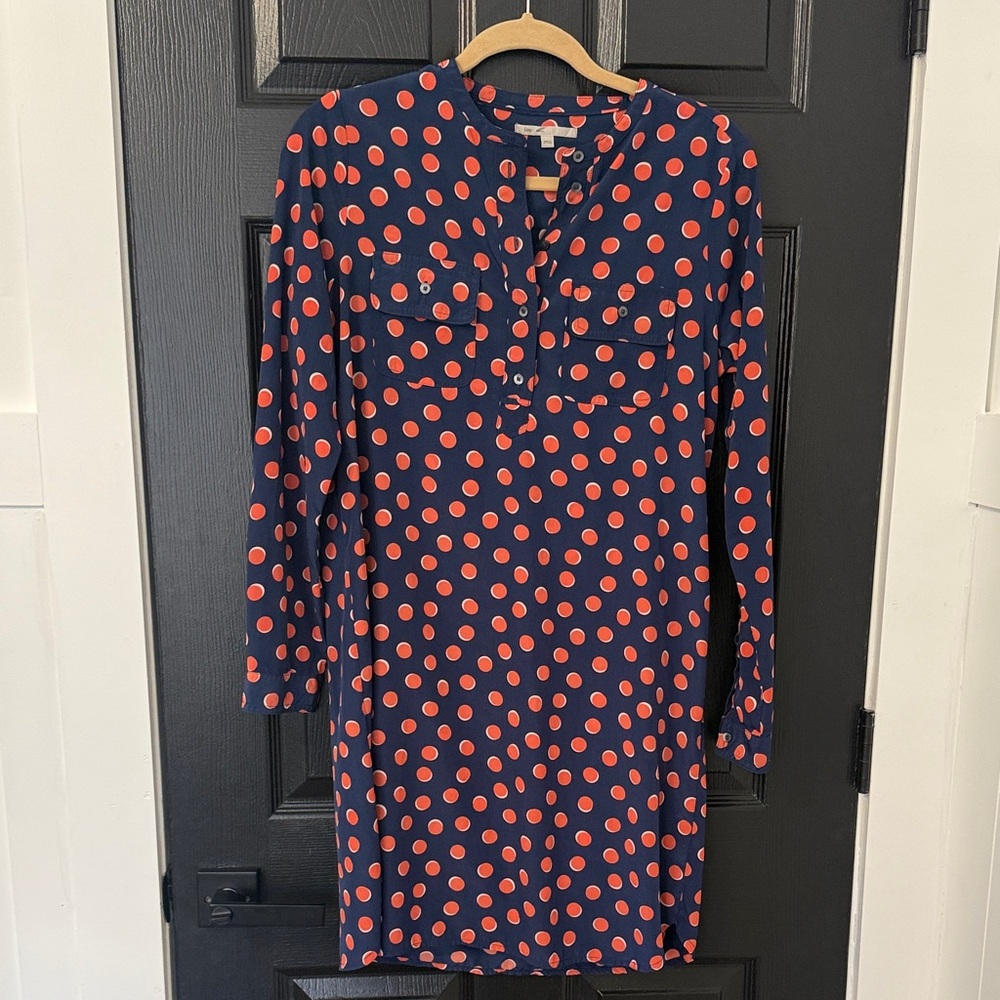 GAP Navy and Orange Dot Long Sleeve Dress